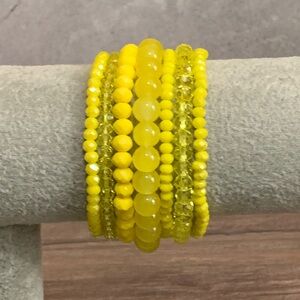 Handmade yellow glass bead stretch bracelets